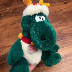 Plush Green Dinosaur Toy with Antlers